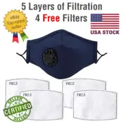Reusable Cotton Face Mask NAVY BLUE PM2.5 Respirator Cover with 4 FREE FILTERS