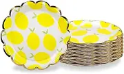 Disposable Gold Paper Plates - 40-Count Paper Plates, Party Supplies for Appetizer, Lunch, Dinner, and Dessert, 9 Inches in Diameter(Lemon)