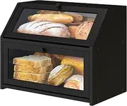 Vriccc Black Bread Box for Kitchen Counter, Large Bread Storage Container, Double Layer Bamboo Wooden Large Capacity Bread Storage Bin