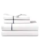 Ralph Lauren 100% Cotton Percale Palmer KING Flat Sheet White/Polo Navy New