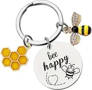 Bee Keychain Inspirational Keyring Gifts - Honey Key Rings for Men Women Kids, Cute Bee Accessories for Bag Purse Wallet Backpack, Bee 077