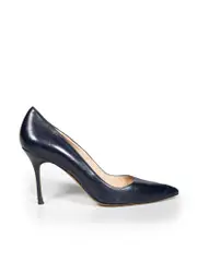 Black Leather Pointed High Pumps