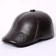 [CVMRBY] Winter Hats,Real Leather Beret Peaked Cap Newsboy Hat Flat Hat with Foldable Ear Flaps Winter Brown