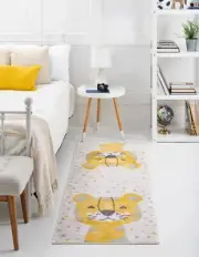 Whimsy Collection Area Rug (Runner 2' 2" x 6' 0", Ivory/ Yellow)