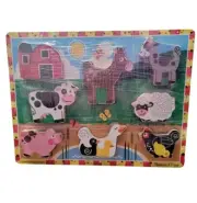 Melissa & And Doug Wooden Fresh Start Chunky Puzzle Farm Animals Cow Pig Chicken