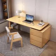 Risner Solid Wood Study Desk with Drawers/Rubberwood/File Cabinet/Natural Woo...