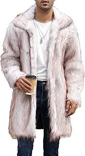 [Qolkmuiy-GJ] Men's Fox Fur Winter Coat Jackets Casual Fluffy Winter Long Jacket Faux Fur Turn-Down Collar Coat