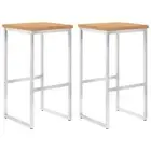 Bar Stools 2 pcs Solid Teak Wood and Stainless Steel vidaXL