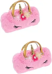 [DEARMAMY] Plush Glasses Case Sun Glasses for Eyeglass Pouch Fluffy Cartoon Pattern Glasses Holder Hard Glasses Case Fur Glasses Fur Bag Pu Protective Pink Sunglasses Child