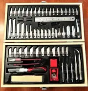 64 PC MASTER GRIP CRAFT HOBBY PRECISION CUTTING XACTO STYLE RAZOR SET, WOOD CASE
