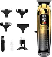 Gold,Professional Hair Clippers for Men, T Blade Zero Gapped Rechargeable Beard Shaver with 4 Limiting Combs and LED Display, Cordless Barber Clippers for Home Hair Cutting