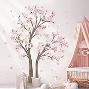 decalmile Large Cherry Blossom Tree Wall Decals Pink Flower Tree Branch Wall Stickers Living Room Bedroom Baby Nursery Wall Decor (Tree H: 67 Inch)