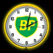 19" BP British Petroleum Gas Oil Sign Yellow Double Neon Clock Man Cave Garage