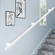 White Stairs Handrail, Wall Mount Staircase Railing Non Slip Grab Bar for Indoor Outdoor, 30-600cm Metal Wrought Iron Grab Rail for Home Corridor Safety Support Rod(8ft/240cm)