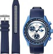 [REBANDACE] For Omega X Swatch MoonSwatch 20mm No Gaps Hollow Out Soft Silicone Band for Moonswatch Swatch Men Women, Einheitsgröße, Blue, Silicone, No Gemstone