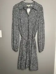 Boden Size 16/18R US Button Through Jersey Dress Long Sleeve Black Floral Print