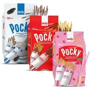 Pocky Sticks Japanese Snacks Variety Pack of 3 - Poky Stix Strawberry Chocola...