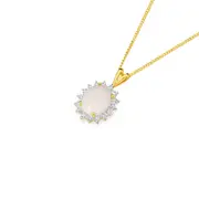9ct Gold White Opal & Diamond Frame Pendant in White