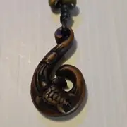 (BROWN) TURTLE / HOOK Pendant Charm Adjustable Rope Necklace (CARVED-B0NE-LOOK)