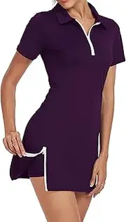 [GGOV] Womens Tennis Dress with Separate Shorts Collared Golf Athletic Dresses Exercise Activewear for Women with Pocket and Sleeve
