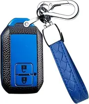 HIBEYO for Suzuki Key Fob Cover Key Case Compatible with Suzuki Swift 2017 2018 Wagon R Replacement TPU Leather Texture Smart 2 Button Car Accessories with Leather Keychain-Blue
