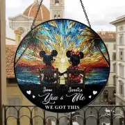 Personalized Mickey Minnie Stained Glass Suncatcher, Mickey Mouse Wall Hanging