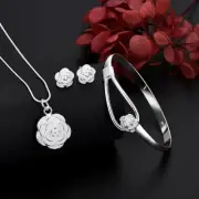 925 Sterling Silver Necklace Earring Bangle Jewelry for Women Set Wedding Gift