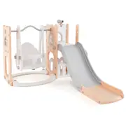 Babyjoy L-shaped Toddle Swing Slide Set w/Basketball Hoop & Telescope Free Standing Toddler Slide Pink
