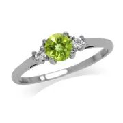 Petite Natural Peridot and White Topaz 925 Sterling Silver Promise Ring