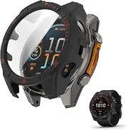 HOMTERN Case Designed for Garmin Fenix 8 51MM AMOLED,Hard PC Case with Tempered Glass Screen Protect Film Full Cover Shell Shockproof Scratch-Proof Screen Protector Cases,Black Red