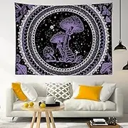 SCECALA Purple Mushroom Tapestry Boho Mandala Pattern with Purple Mushroom Wall Tapestry Black and White Star Tapestry Wall Hanging for Bedroom Living Room Teen Dorm Party Home Decor 60x40 Inch