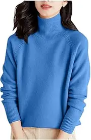 Turtleneck Sweaters for Women Long Sleeve Chunky Knit Jumper Tops Solid Color Casual Loose Winter Pullover Tops