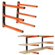 2 PCS Metal Lumber Rack Wall Mount Lumber Storage Rack 3-Level Wood Storage Rack