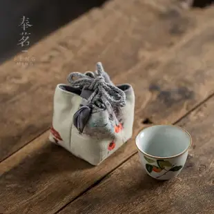 奉茗棉麻主人杯單杯收納袋旅行便攜杯套茶杯茶具品茗杯小布袋加厚