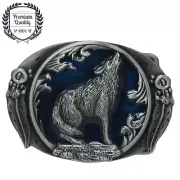 BLUE WOLF Belt Buckle Metal Zinc Alloy Vintage Retro Men Fashion Silver Premium