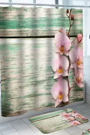 Pink Orchid on Turquoise Worn Deck Shower Curtain
