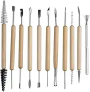 11PCS Pottery Clay Sculpting Modeling Tool Set,11-Piece Wooden Handle Clay Pottery Sculpting and Cleaning Tool Set, Double-Sided Clay Carving Tools