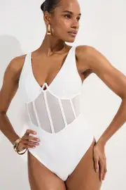 Tall Panelled Mesh Cup Detail Swimsuit