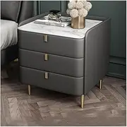New Nightstand 3 Drawer Modern Bedside Table Faux Leather End Side Table Marble Pattern Sintered Stone Top Simple Locker Cabinet