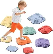 E-Solem Balance Stepping Stones for Kids 9 Pcs, Durable Faux Stones Simulate Nature, Obstacle Courses Indoor Outdoor Toddlers Sensory Toys Promoting Balance & Coordination, Non-Slip Edging, Ages 3+
