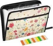 Quteprint 13 Pockets Expanding File Folder with Zipper Closure, Colorful Wildflowers Butterfly Accordion File Folder with Sticky Labels, Letter Size A4 Papers Expandable File Document Organizer