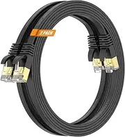 Surplay Cat7 2-Pack 15FT Ethernet Cable,Black-10Gbps Network Flat Patch Cord,Shielded & Ground Wire Ultra Slim Gold-Plated RJ45 Cat 7 LAN Line with Cable-Tie for Router,NAS,Cat6A