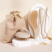 Light Brown Eco-Friendly Wheat Straw Hair Care Set - Massage Brush, Detangling C