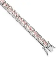 [JewelryWeb] 5.6mm 925 Sterling Silver Rhodium Plated Princess cut Pink Nano Crystal and White Brilliant-cut CZ Bracelet 18 Centimeters Link-Bracelet for Women