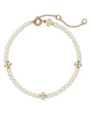 Tory Birch Kira Double T & Imitation Pearl Flex Bracelet