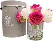 Cote Noire - Premium Bouquet - Mixed Magenta & Blush Rose Buds - Clear Glass