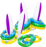 JOYIN 2 Set Inflatable Bunny Ears Ring Toss Game (2 Rabbit-Ear Hats w/ 12 Rings