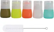 Ksooly 5-Pack 1.3Oz. Squeeze Salad Dressing Bottles with Cleaning Brush, Small Salad Dressing Container to Go, Portable Sauce Condiment Bottles, Food-grade Silicone, BPA Free