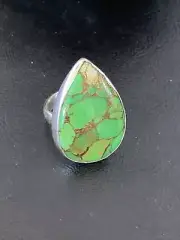 Green Mohave Turquoise Navajo Sterling Silver Ring Size 7 Adjustable 11796