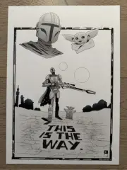 Star War Mandalorian Baby Yoda Gogu Original Comic Art Pin-Up by Joe Palmer